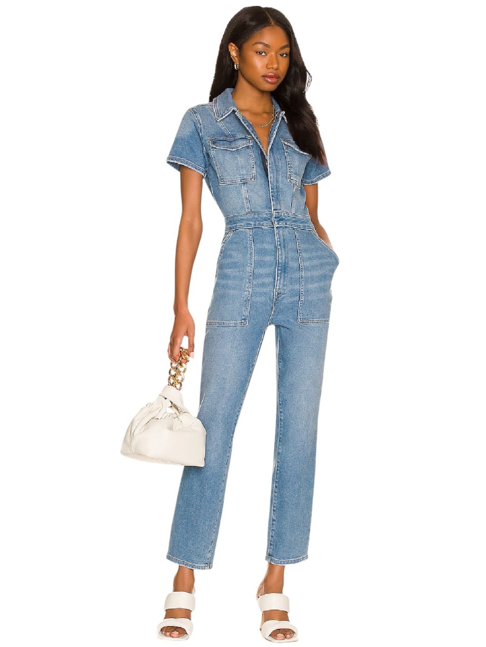 Good American Fit For Success Denim Jumpsuit NWT Medium Utility Chic Blue - Picture 3 of 14